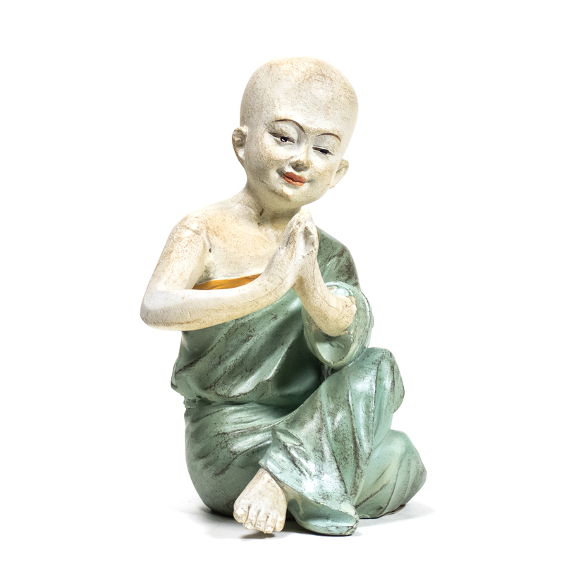 Estatua de Monje Yoga Namaste Verde 11x8,5x14,5cm
