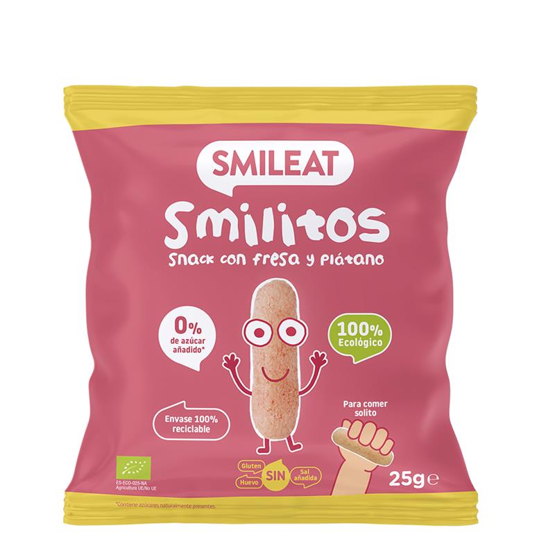 Smilitos Snacks de Maíz con Fresa y Plátano Gusanitos Smileat Bio 25g