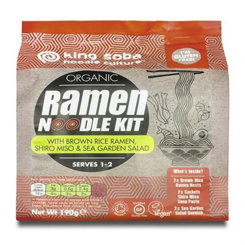 Kit de Noodles Ramen de Arroz Integral con Miso Blanco y Algas Sin Gluten King Soba Bio 190g
