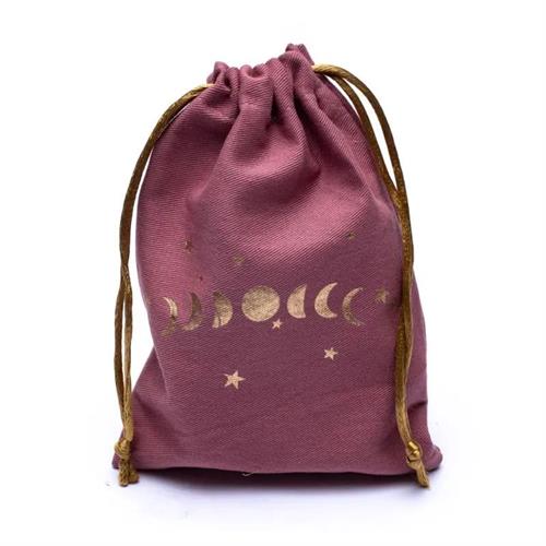 Bolsa de Algodón Rosa con Fases Lunares 19x13cm