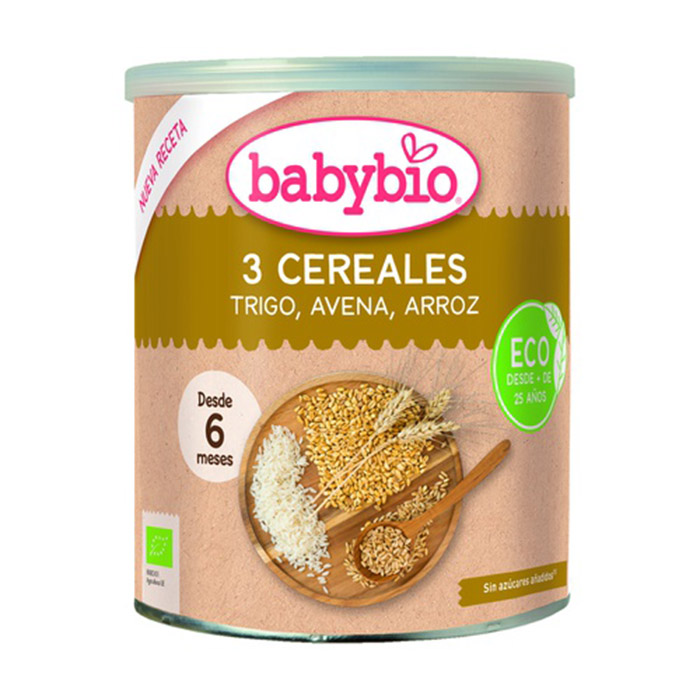 Papillas en Polvo 3 Cereales Trigo Avena y Arroz Babybio 220g