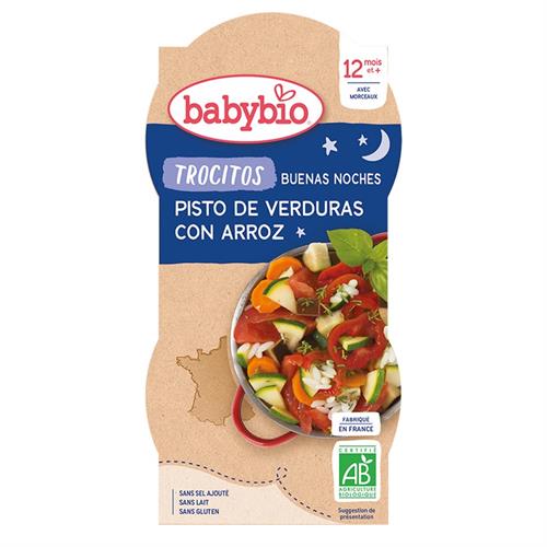 PACK Menú Trocitos Buenas Noches Pisto de Verduras con Arroz Babybio 2x200g