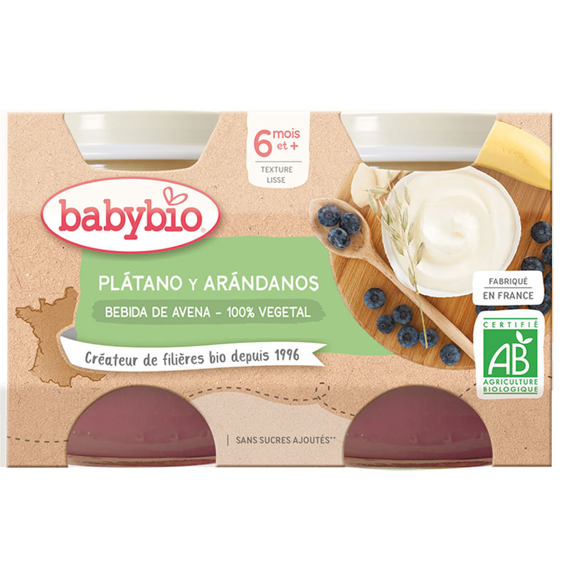 PACK Yogur de Avena, Plátano y Arándanos 100% Vegetal Babybio 2x130g