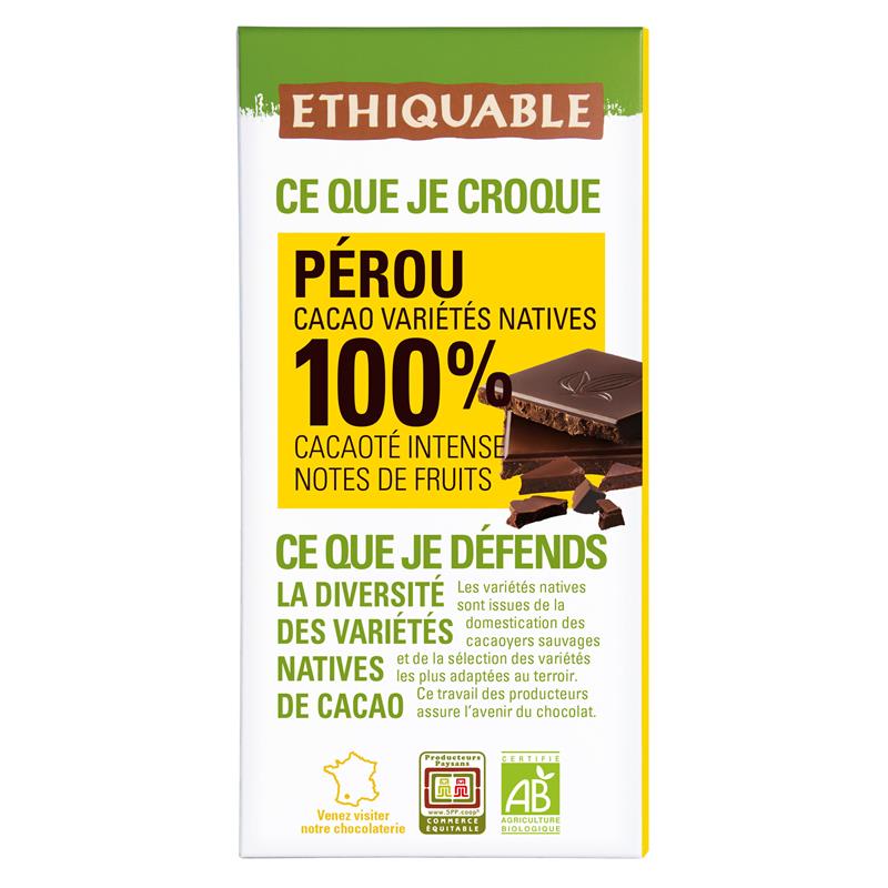 Chocolate Negro Perú 100% Ethiquable Bio 100g