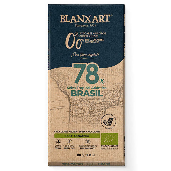 Chocolate Negro sin Azúcares Brasil 78% Blanxart Bio 80g