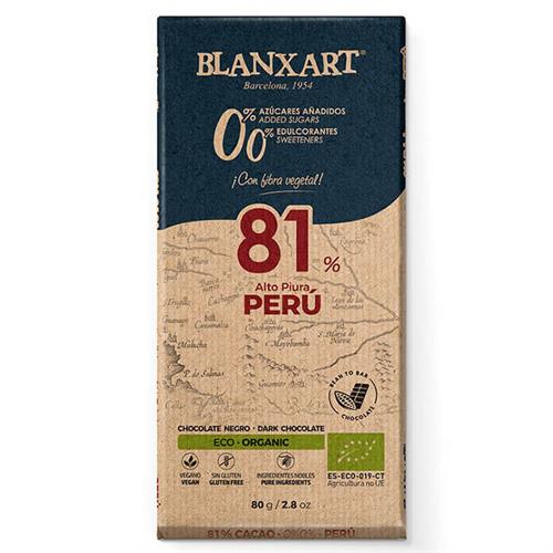 Chocolate Negro sin Azúcares Perú 81% Blanxart Bio 80g