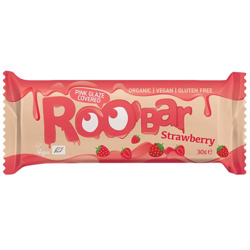 Barrita de Fresa Cubierta de Chocolate Rosa Roobar Bio 30g