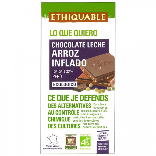 Chocolate con Leche y Arroz Inflado Bio 100g