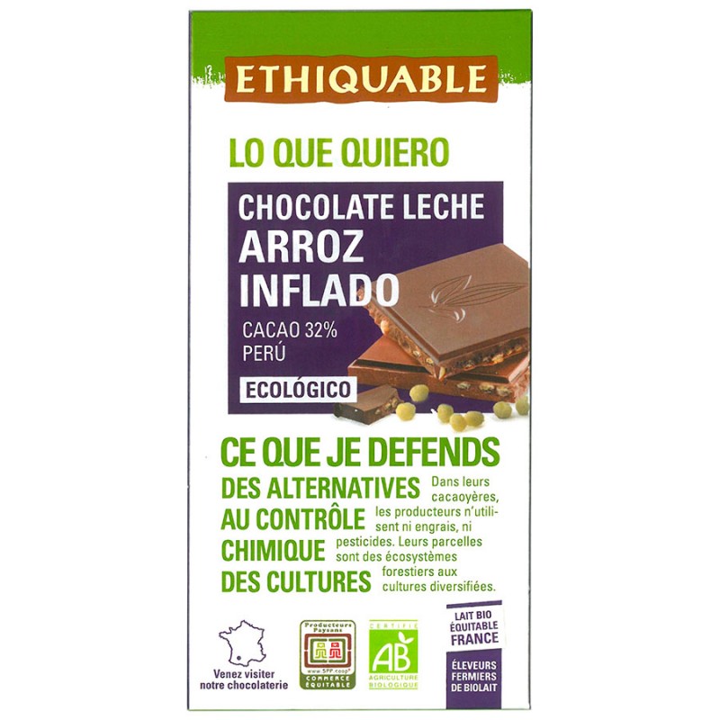 Chocolate con Leche y Arroz Inflado Ethiquable Bio 100g