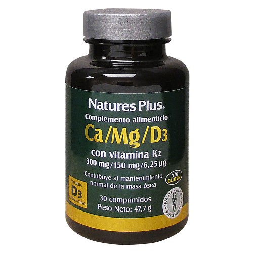 Ca Mg D3 con Vitamina K2 Natures Plus 30 Comprimidos
