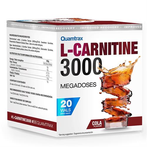 L-Carnitina Carnitine 3000 Cola Quamtrax 20 viales de 25ml