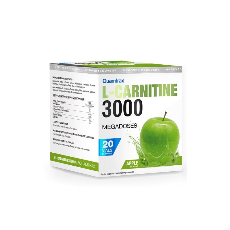 L-Carnitina Carnitine 3000 Apple Manzana Quamtrax 20 viales de 25ml