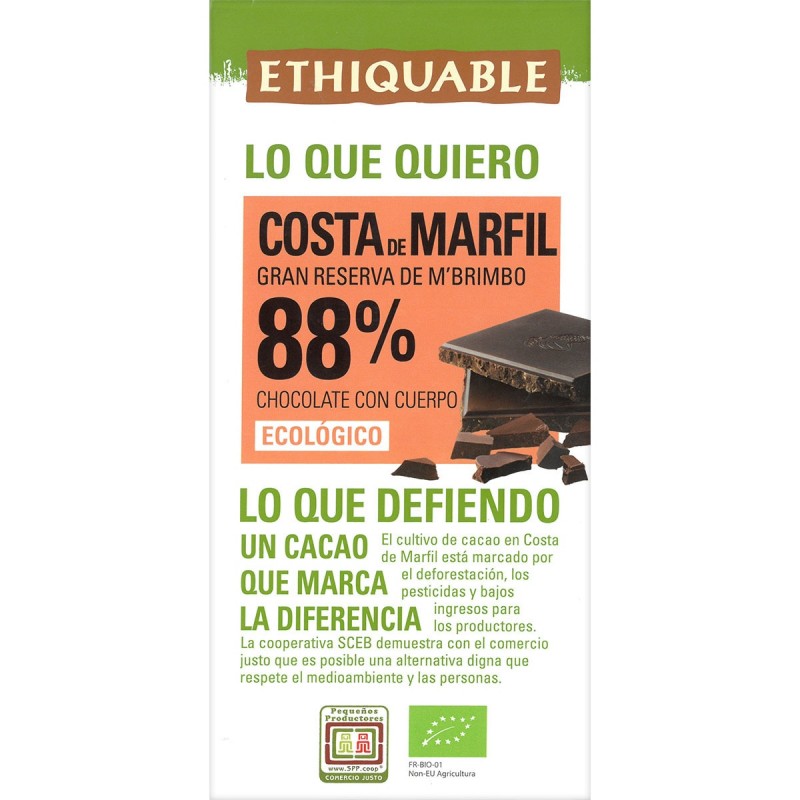 Chocolate Negro Costa de Marfil 88% Ethiquable Bio 100g