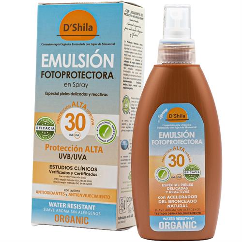 Emulsión Fotoprotectora en Spray Pieles Delicadas y Sensibles SPF 30 DShila 200 ml