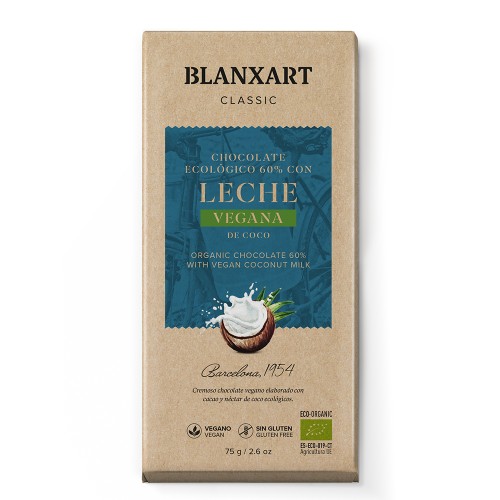 Chocolate Negro 60% con Leche de Coco y Azúcar de Coco Blanxart Bio 75g