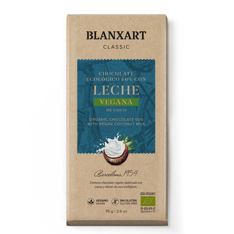 Chocolate Negro 60% con Leche de Coco y Azúcar de Coco Blanxart Bio 75g