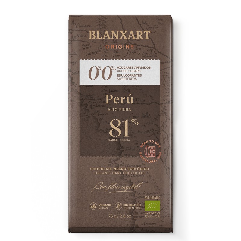 Chocolate Negro sin Azúcares Perú 81% Blanxart Bio 75g